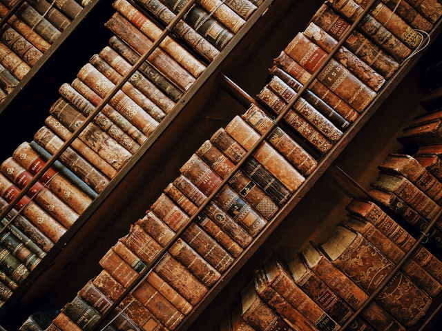 Bookcase with vintage books.